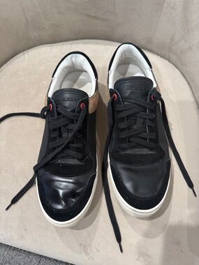 Burberry Men’s Black Leather & Suede Low-Top Sneakers with Tan Check Accent